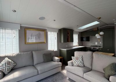 Swift Vendee Lodge spacious open-plan lounge with freestanding sofas